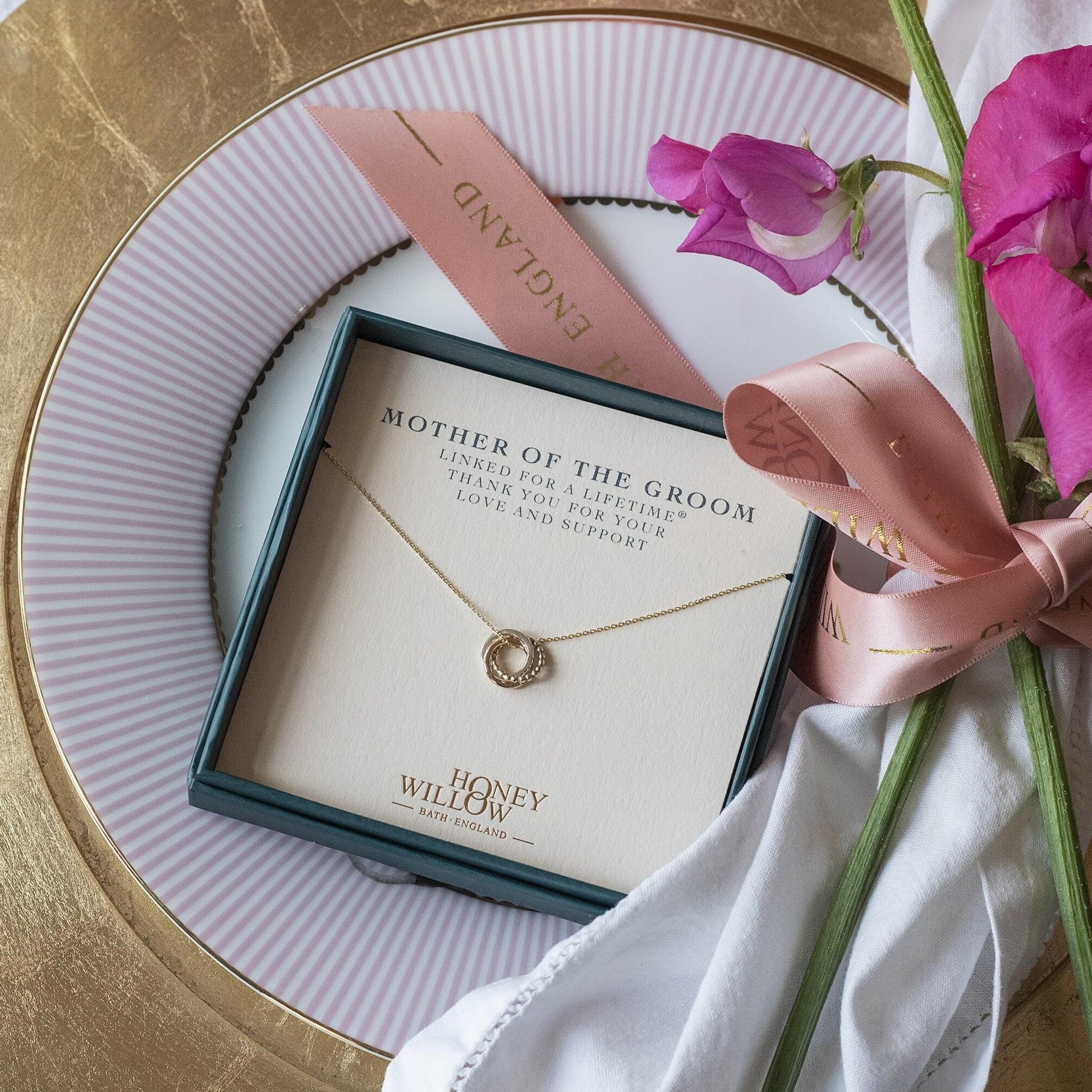 Gift for Mother of Groom - 9kt Gold Tiny 3 Link Necklace - Linked for a Lifetime®