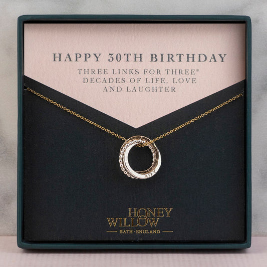Personalised 30th Birthday Necklace - Hand-Stamped - The Original 3 Links for 3 Decades Necklace - Silver & Gold