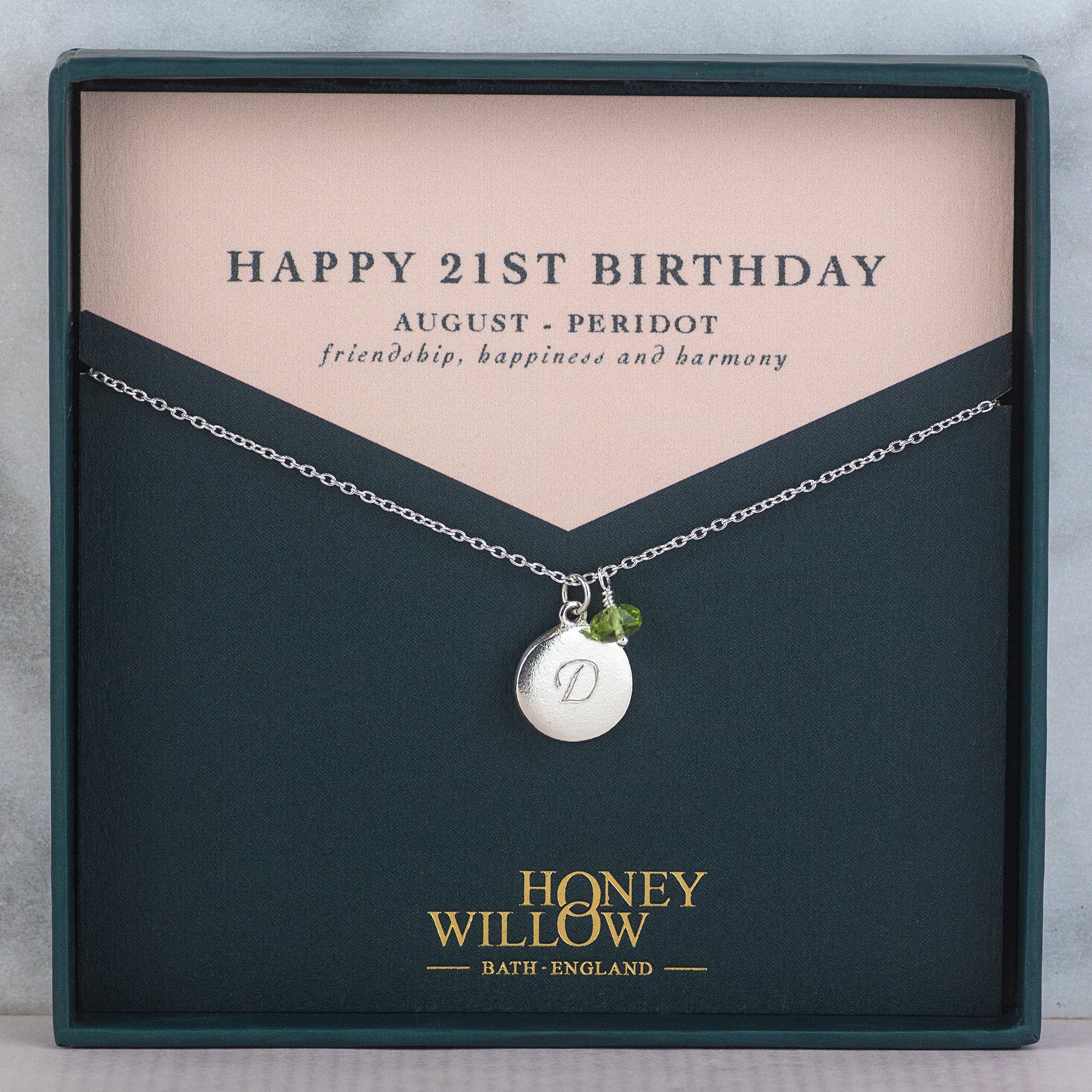 21st Birthday Necklace - Personalised Initial Pendant with Birthstone
