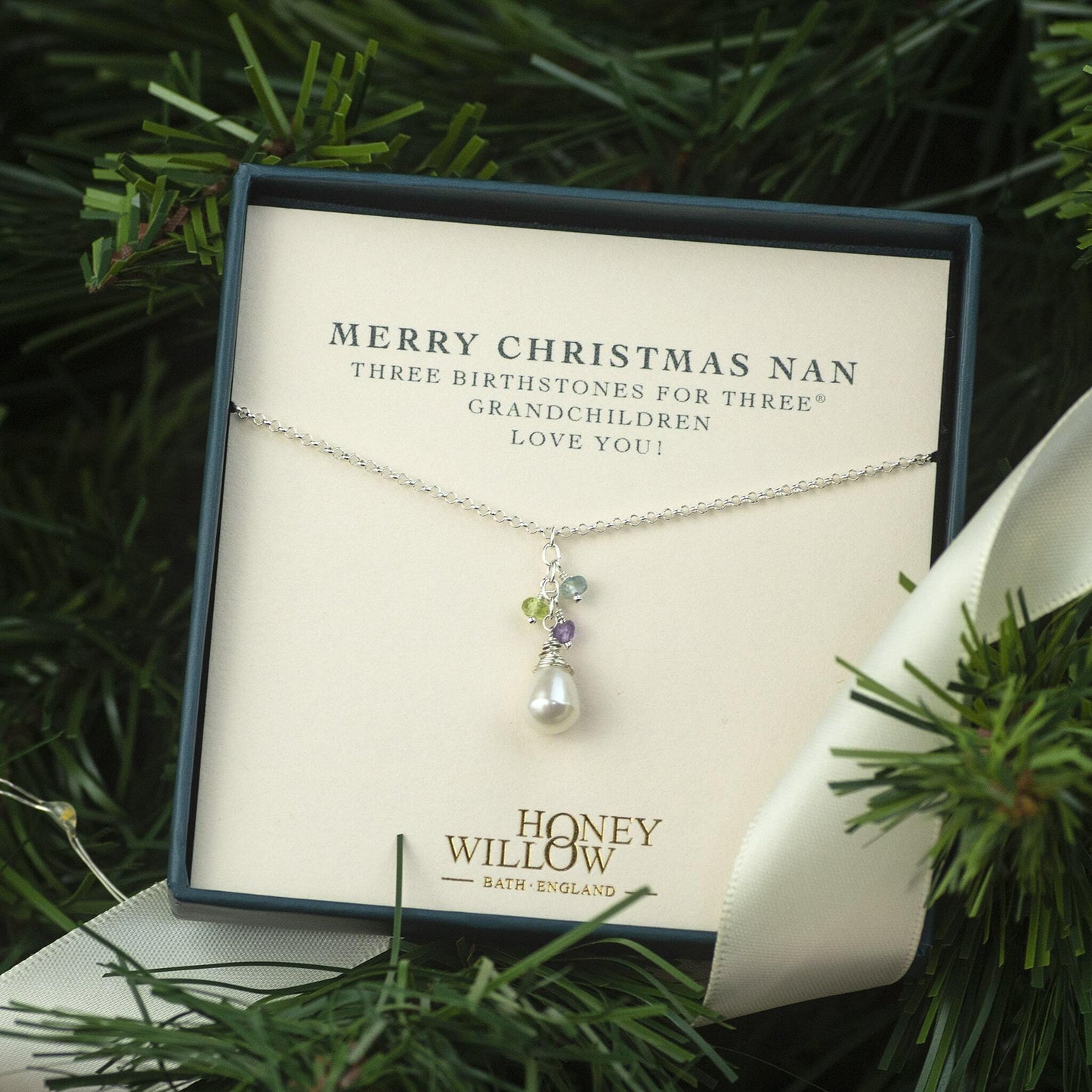 Christmas Gift for Nan - Family Birthstone Necklace with Freshwater Pearl