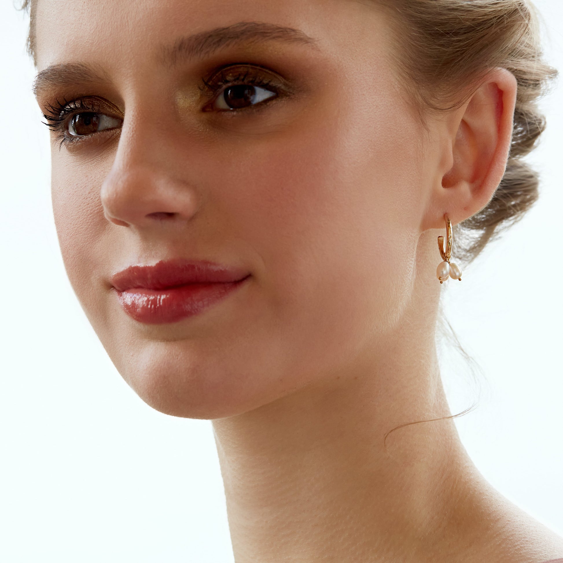Extra Petite Gold Hoops with Pearl Trio - 1.5cm