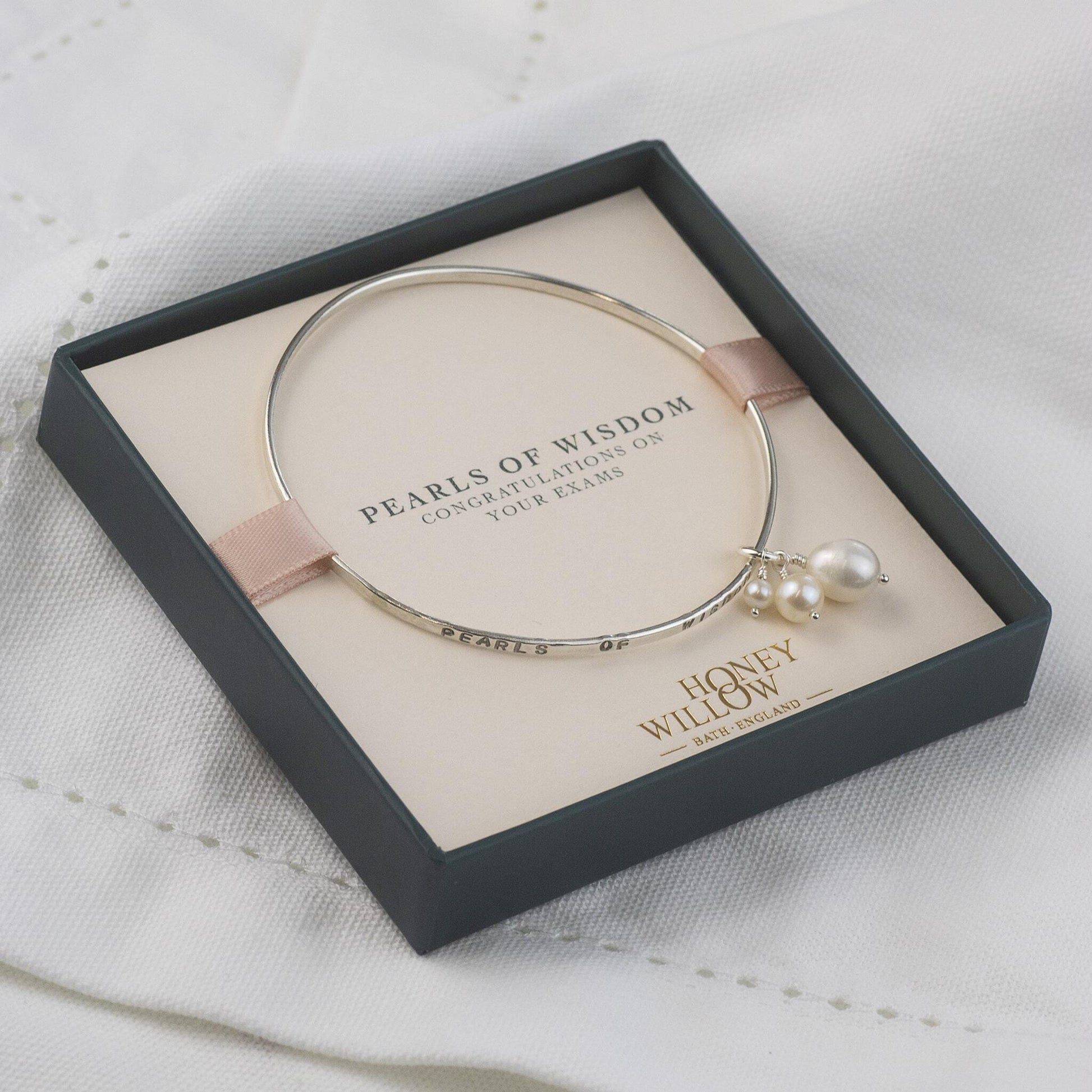Graduation Gift - Pearls of Wisdom Bangle - Hand-Stamped Silver