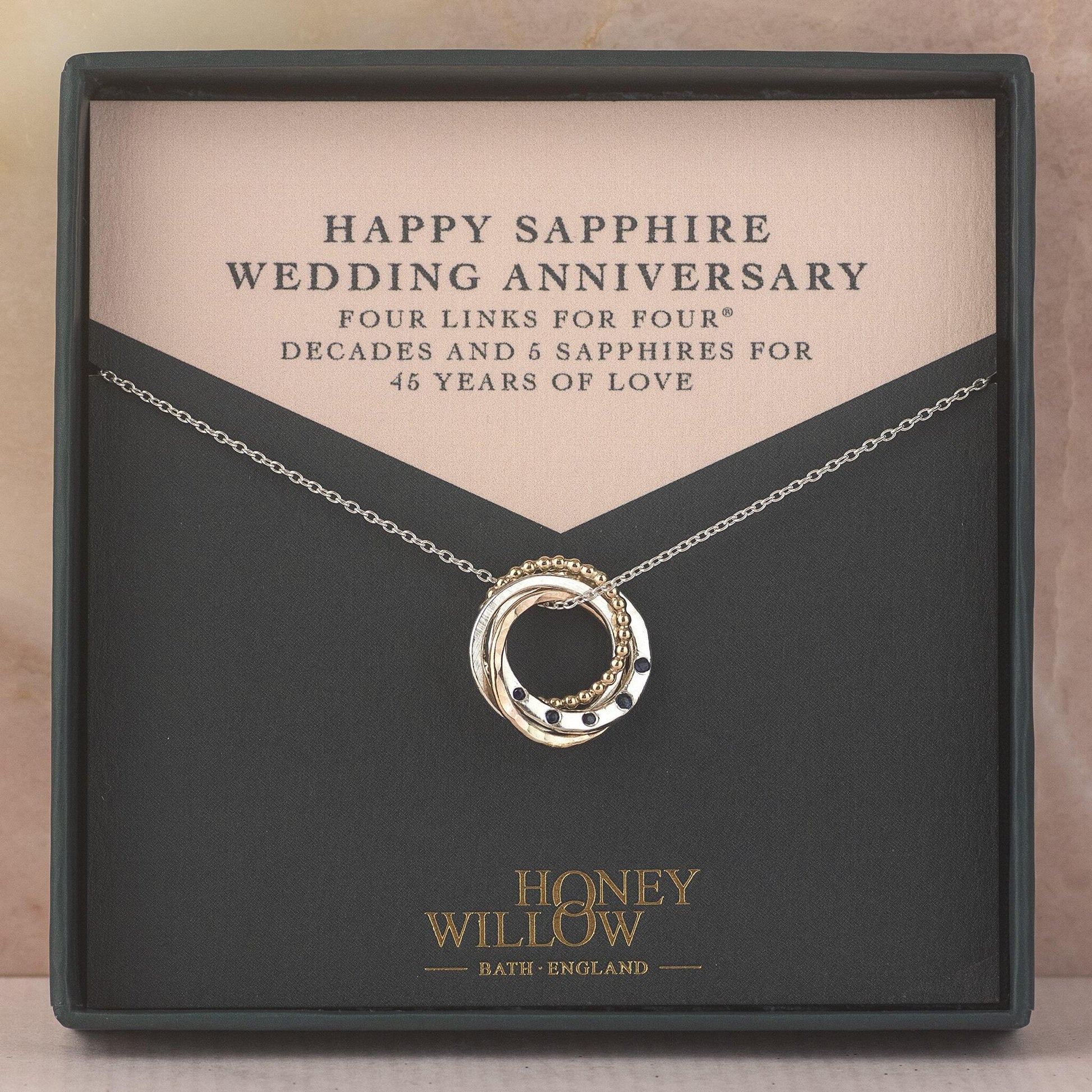 Sapphire Wedding Anniversary Necklace - 45th Anniversary Gift - 9kt Gold and Silver