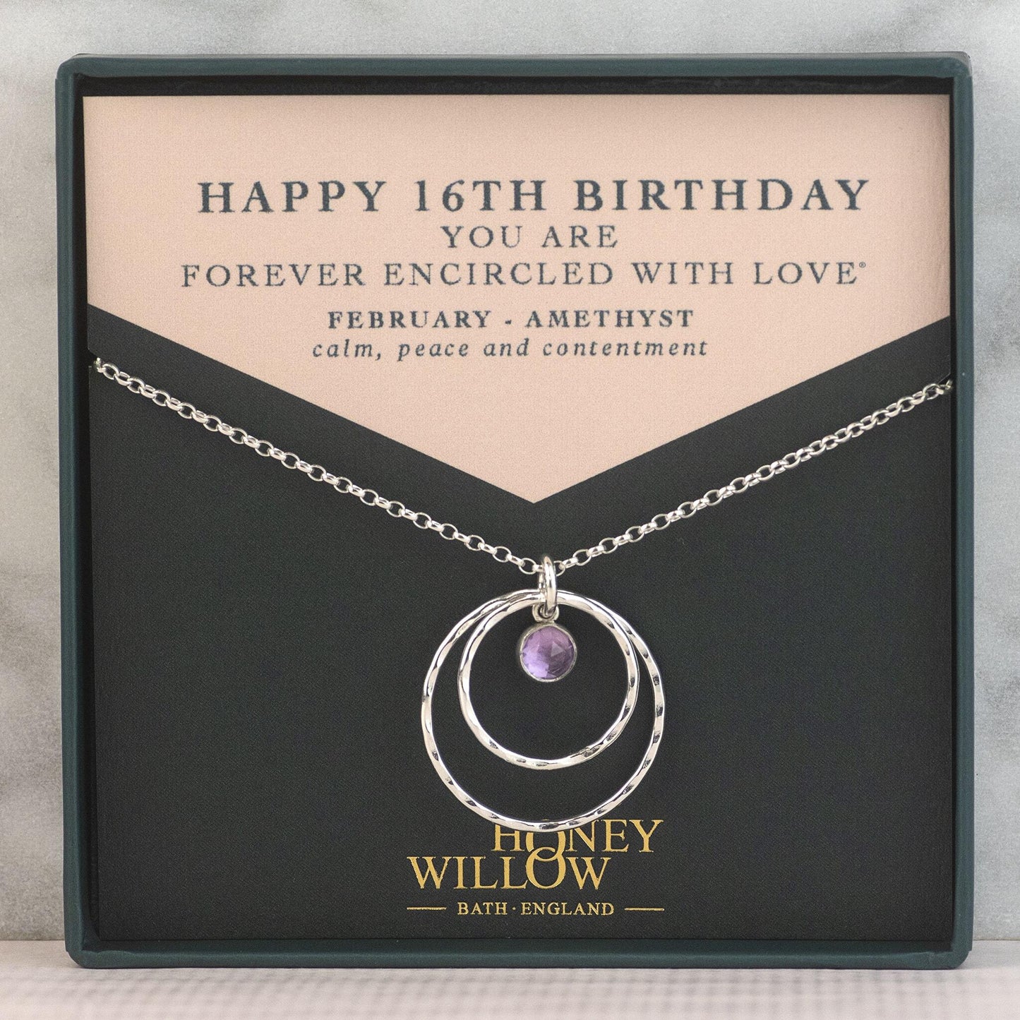 16th Birthday Gift - Double Halo Birthstone Necklace - Silver & Gold