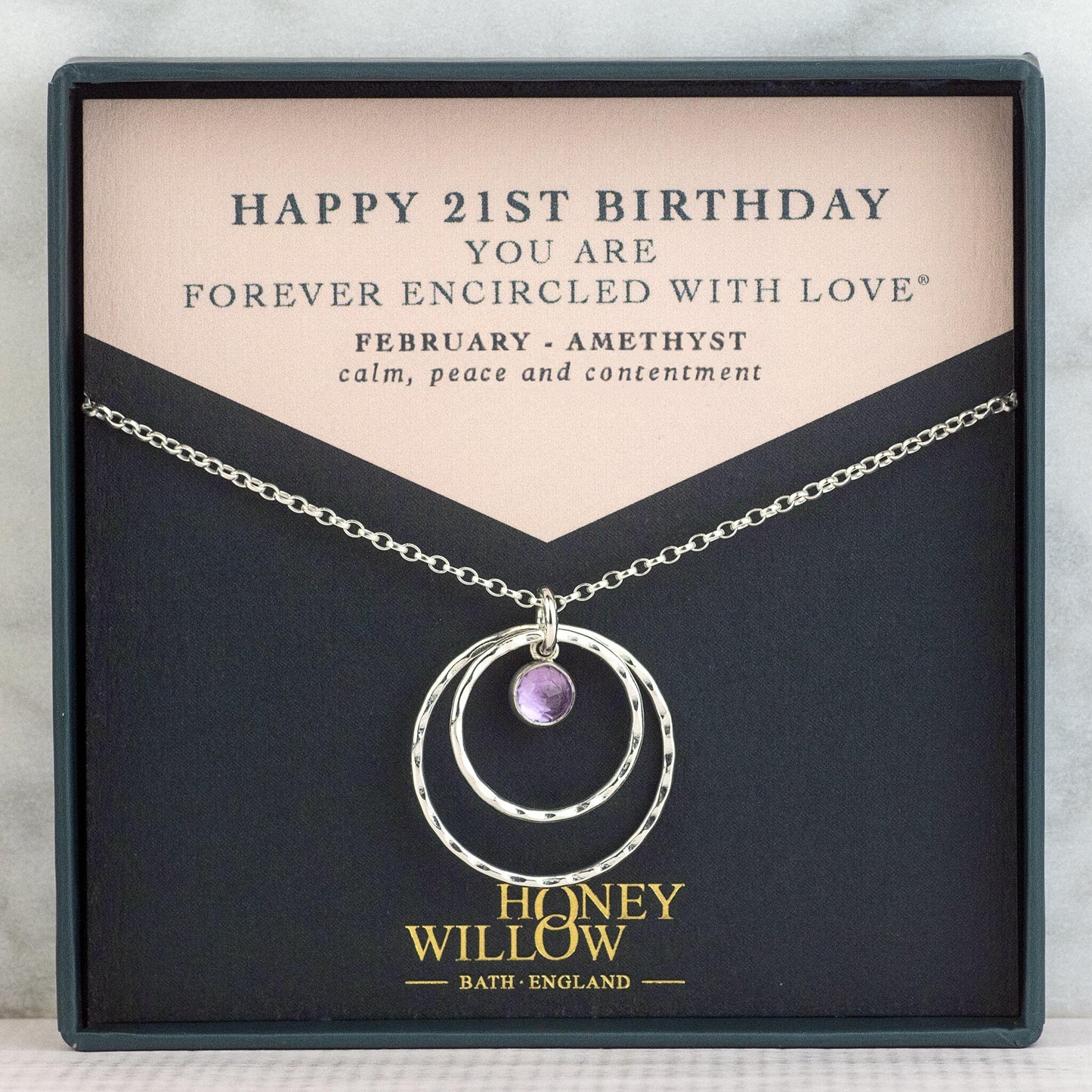 21st Birthday Gift - Double Halo Birthstone Necklace - Silver & Gold