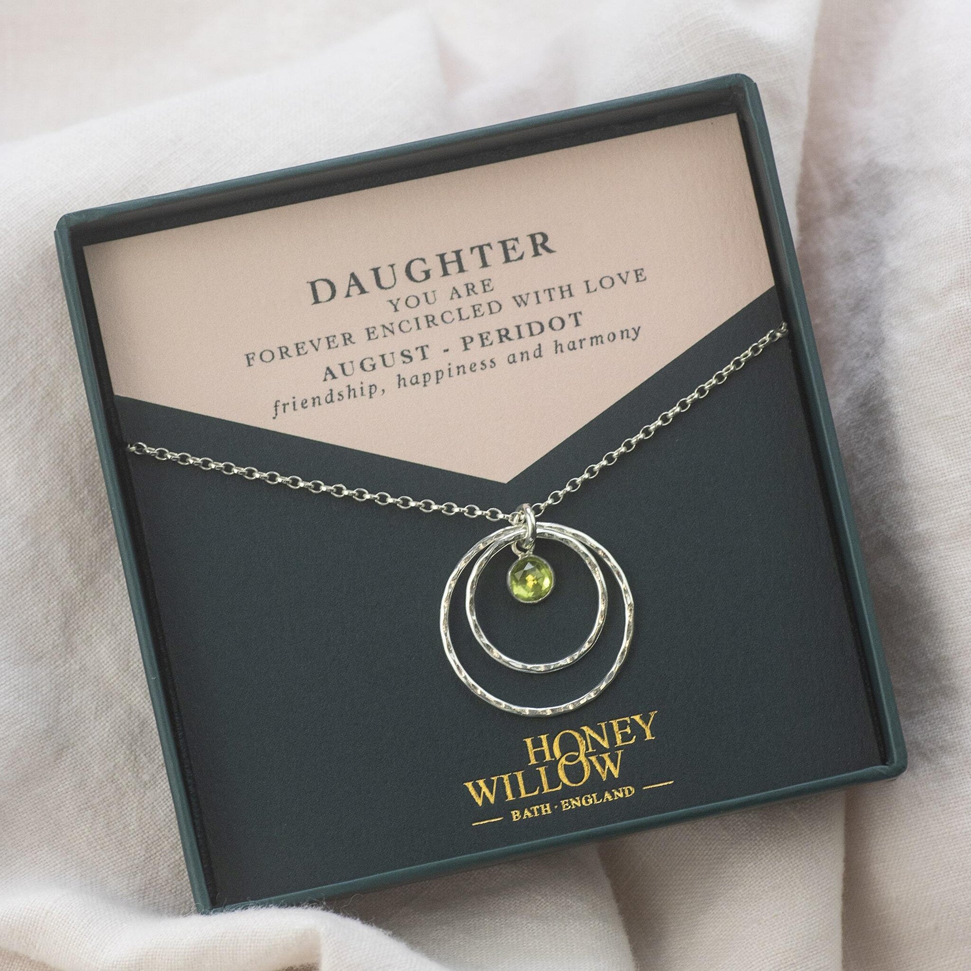Daughter Gift - Double Halo Birthstone Necklace - Silver & Gold
