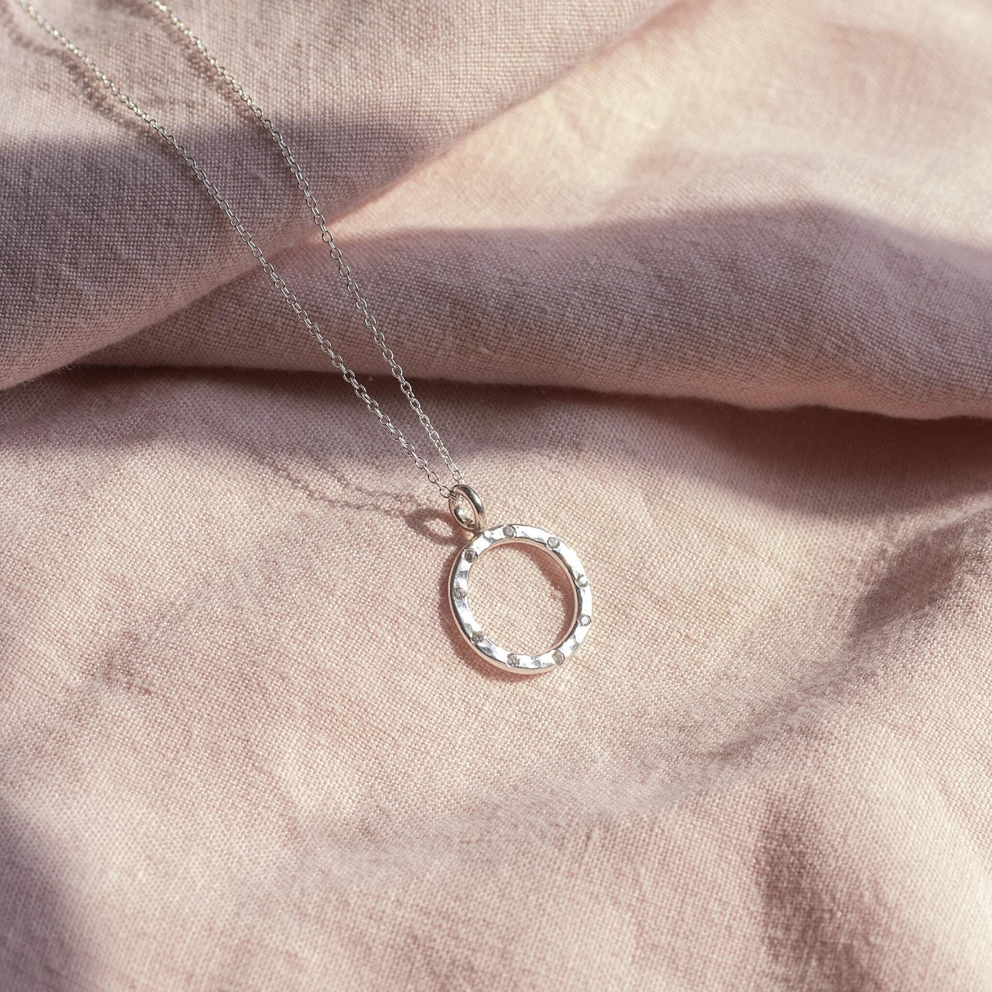 10th Anniversary Gift - Silver Diamond Halo Necklace - 10 Diamonds for 10 Years
