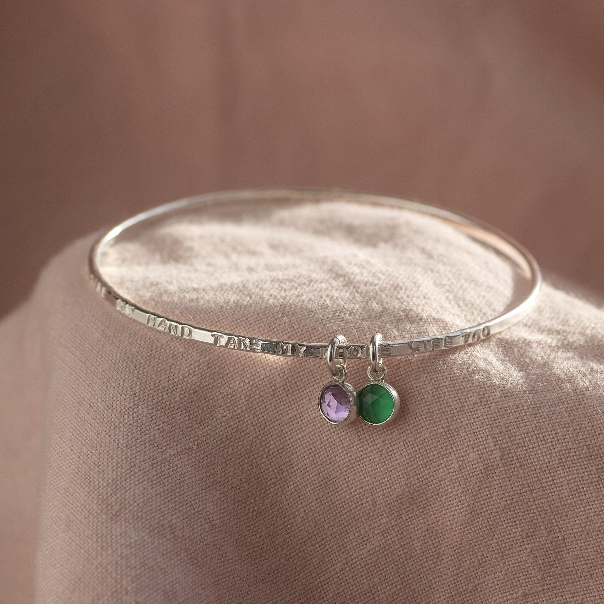 Personalised Bangle - Birthstones for Loved Ones - Hand Stamped Media