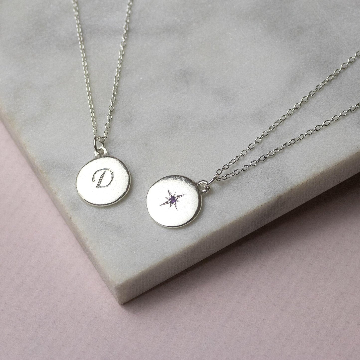 Guiding Star Necklace - Birthstone & Initial - Silver