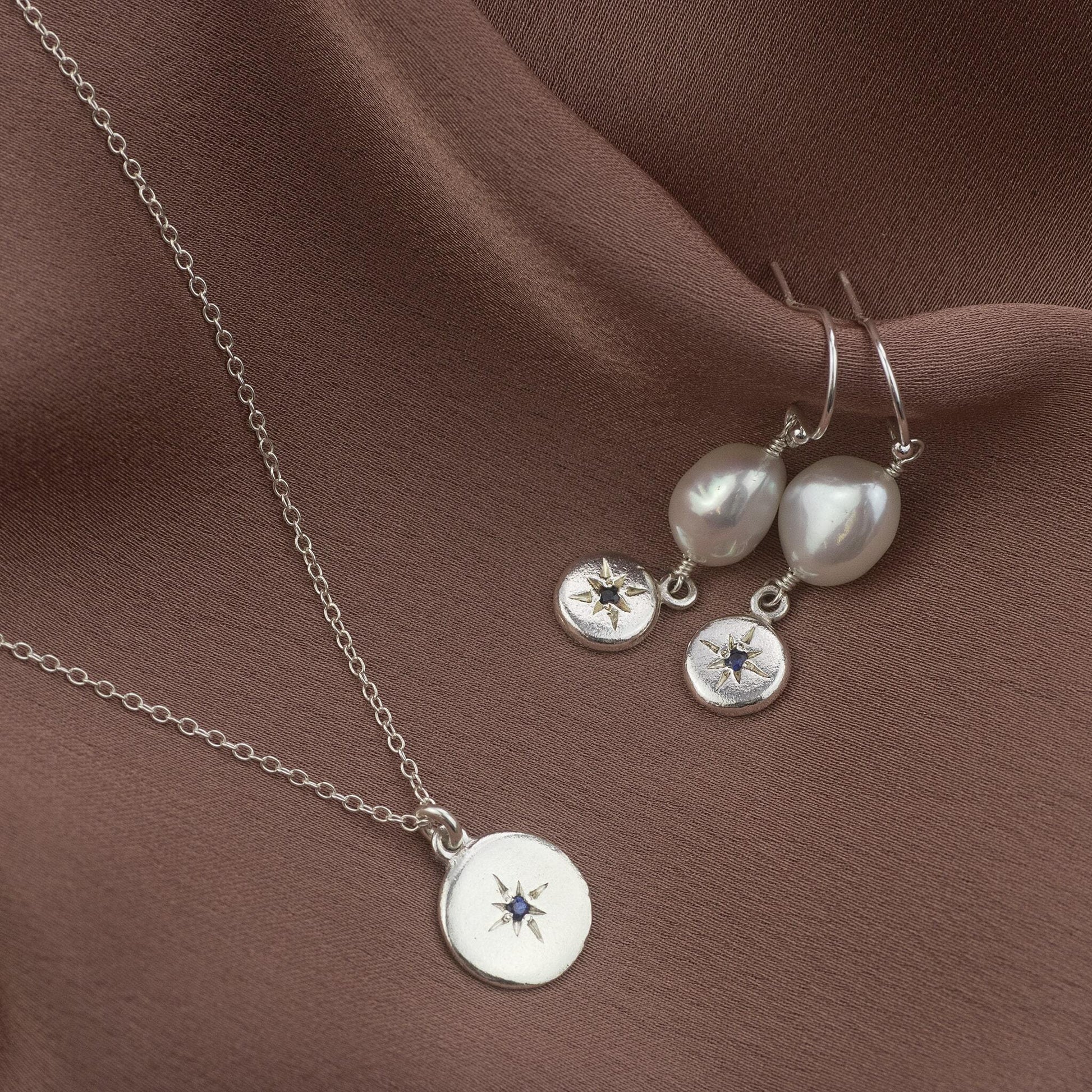 Pearl Birthstone Earrings - Silver Star Set