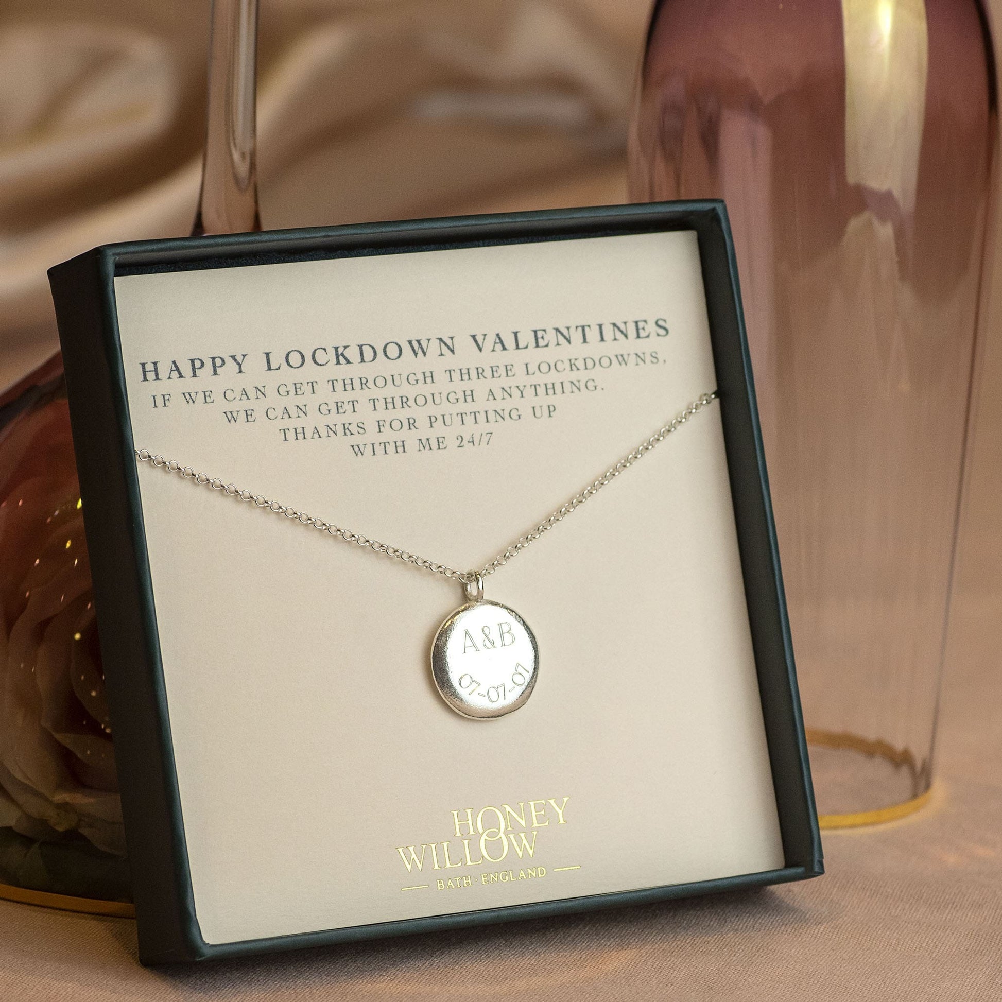 Valentines Gift for Her - Personalised Engraved Initials & Date Pendant - Large