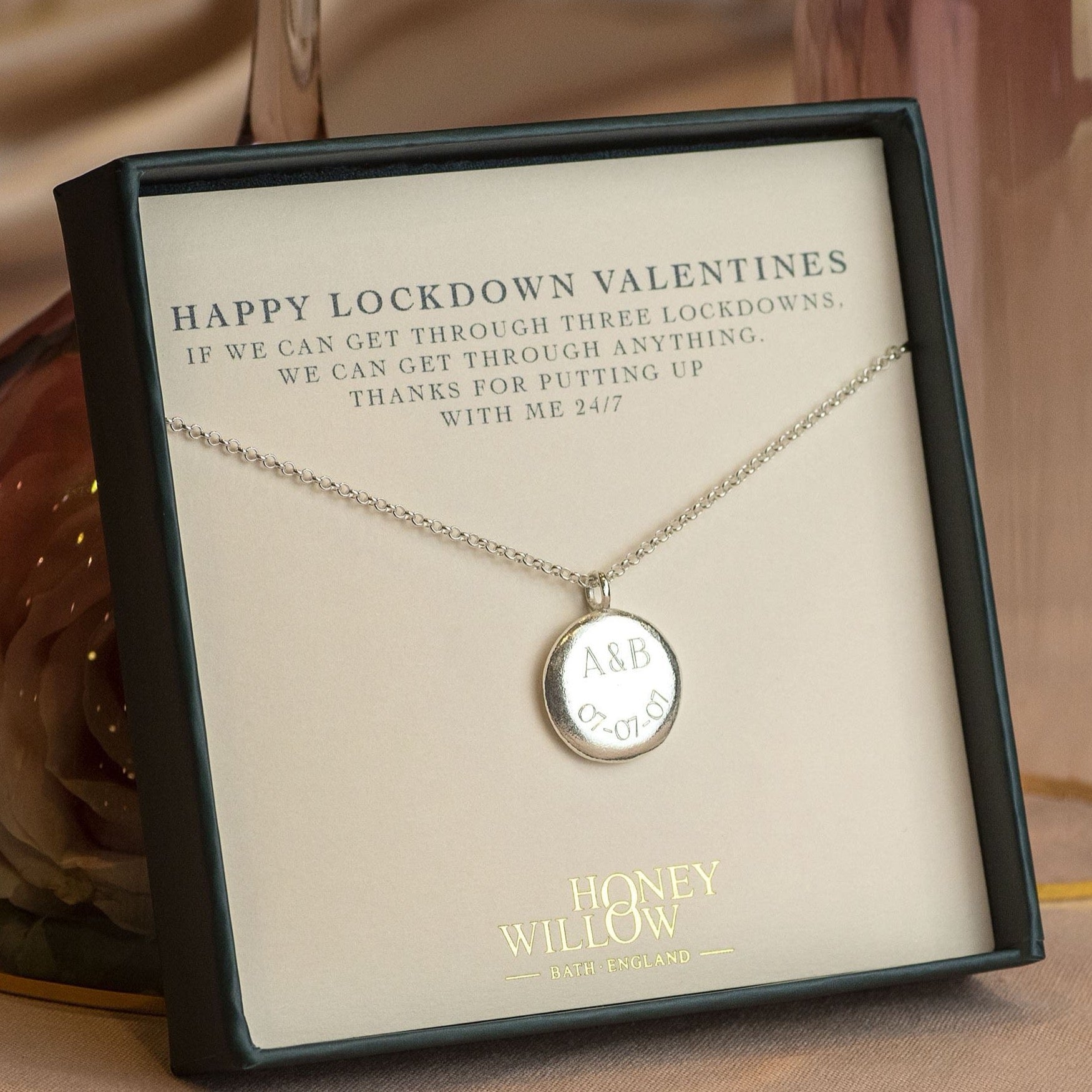 Valentines Gift for Her - Personalised Engraved Initials & Date Pendant - Large